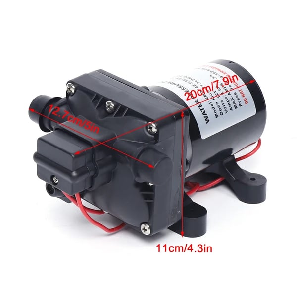 12V Membranpumpe, 3 GPM Flow Rate, Justerbart Trykkontrol,12V, sort, EU