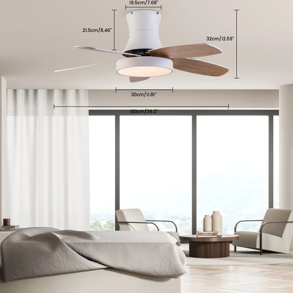 Flush Mount Loftventilator, 6-Hastigheds Kontrol, Energi-Effektiv LED Lys,Brun