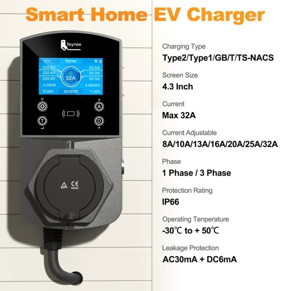 EV-latausliitin, 22 kW maksimiteho, 32 A maksimivirta,Latausliitin Versio.