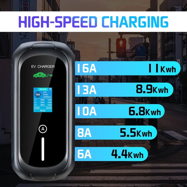 EV-laddare, WiFi-appkontroll, justerbar ström,TYP2