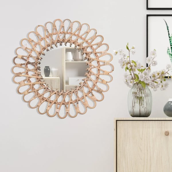 Væg Spejl, Boho Design, Naturlige Materialer,Træfarve