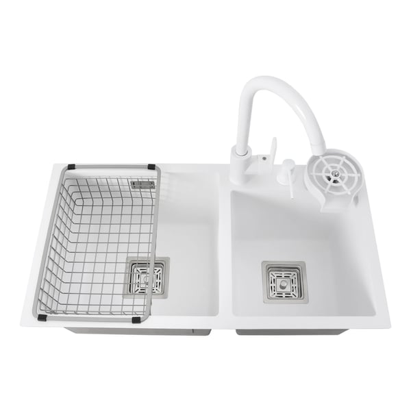 Dobbelt vask, 304 rustfrit stål, moderne design,HVID