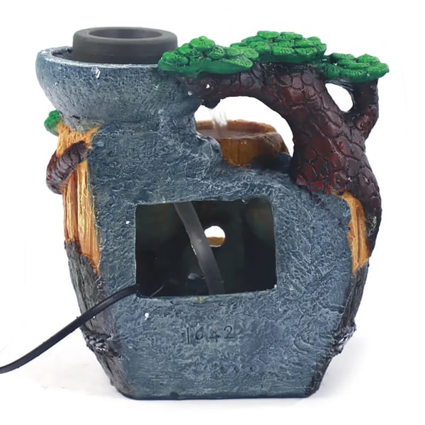 Vandfontæne, Harpiks Materiale, 21 x 13 x 25 cm Dimensioner, 220V Spænding, 1.4 kg Vægt, Indendørs/Udendørs Brug