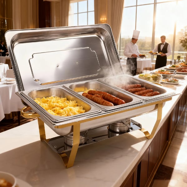 Chafing Dish, Rostfritt Stål, 3 Kompartmentsdesign,som bild