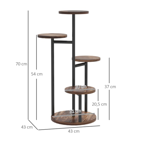 Plantehylde, Pulverlakeret Stålramme, Fyrretræ, 43 cm x 43 cm x 70 cm, Bunden Diameter 31 cm, Hylde Diameter 20 cm