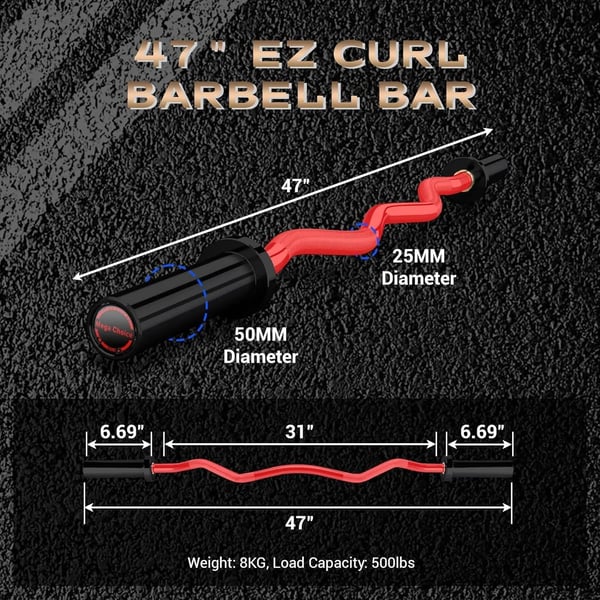 EZ Curl Bar, 500 lb kapacitet, ergonomisk skridsikker design,Rød