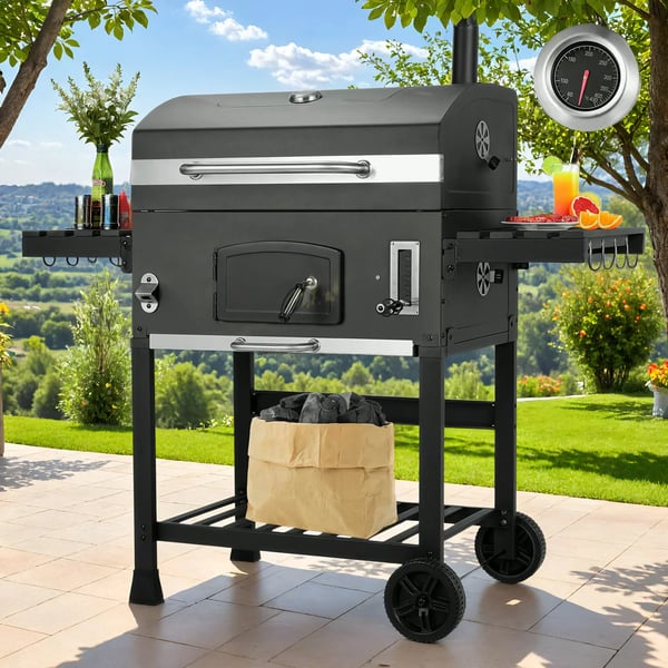 Grill, Jernmateriale, XX Stor Madlavningsområde, Egnet til 5 Personer, Let at Samle, Pulverlakeret Finish