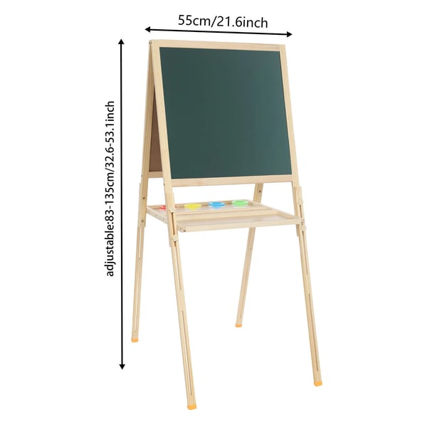 Børns Trækunst, Justerbar Højde 83-135 cm, 2-i-1 Whiteboard og Tavle,Burlywood