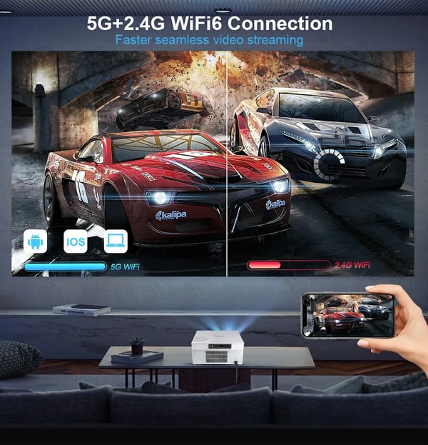 1080P projektor, 19000 lumen lysstyrke, automatisk keystone-korrektion, Bluetooth-kompatibel,Android-version