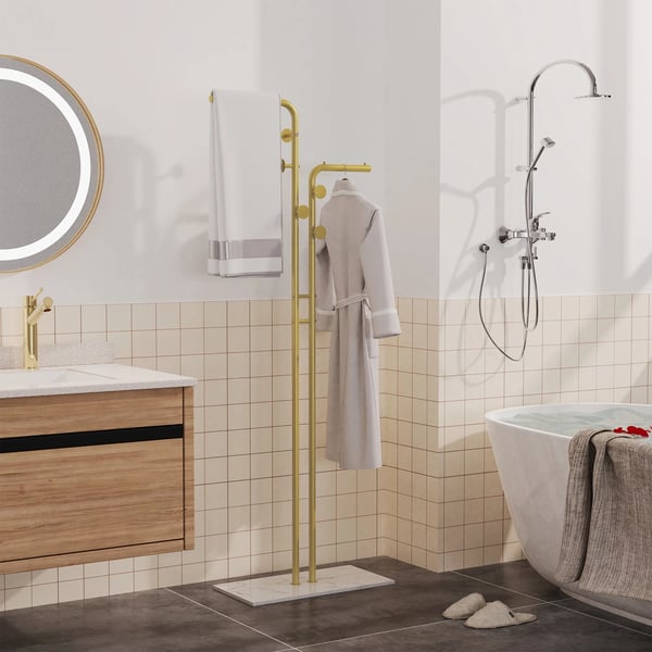 Kappeholder, Fritstående Design, 5 Krog med Elegant Base,Guld