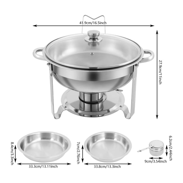 Chafing Dish Sæt, Miljøvenligt Materiale, Rund Form, Stor Kapacitet,Sølv