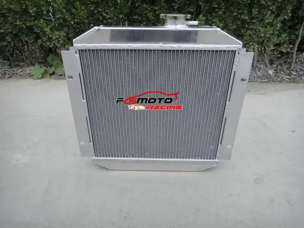 Aluminiumkøler, kerne størrelse 418mm x 355mm x 42mm, samlet størrelse 500mm x 460mm x 60mm, indløb/udløb 35mm/35mm, rækkeantal 2