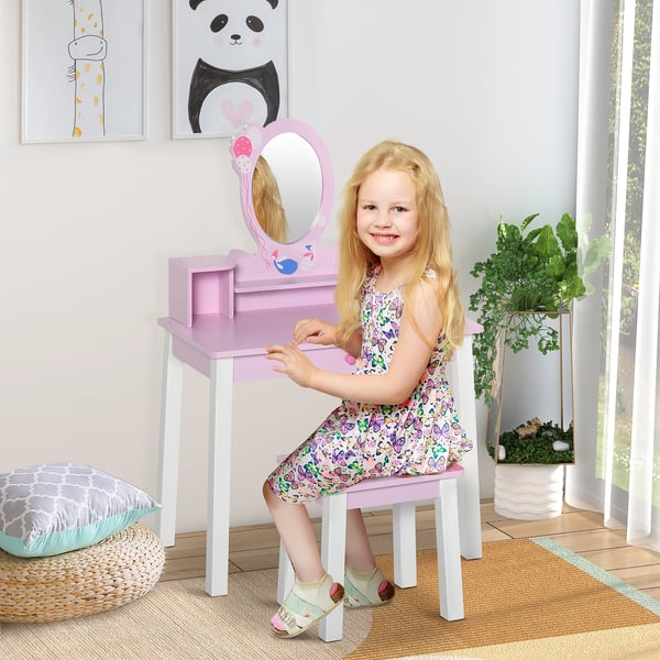 Dressing Table, Elegant Design, Inkluderer Spejl og Skammel,Multifarvet