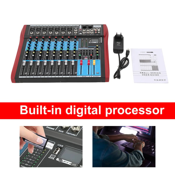 Lydmixer, 8-kanals konfiguration, Bluetooth lydinterface, USB lydsupport, Glatte faders, 3,7 kg vægt