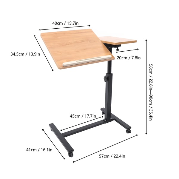 Mobil Stående Computerbord, MDF og Stålpipe Konstruktion, Justerbar Højde 58-90 cm, Belastningskapacitet 2-5 kg, Skrivebord Størrelse 60x34,5 cm