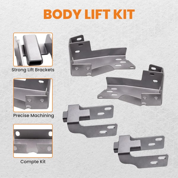 Body Lift Kit, 3 tommer løftehøjde, stålmateriale, kompatibilitet med Silverado og Sierra 1500, nem bolt-on installation, installationstid på 8 timer