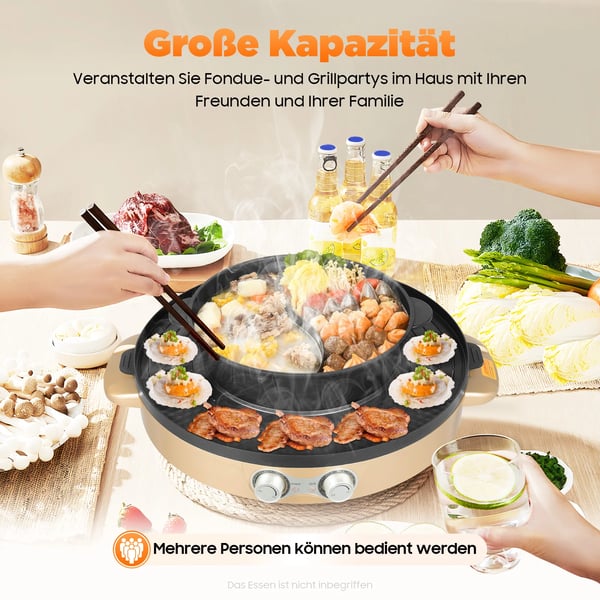 Elektrisk hot pot, 2200W effekt, dimensioner 52x18,5 cm, non-stick overflade, uafhængig temperaturkontrol