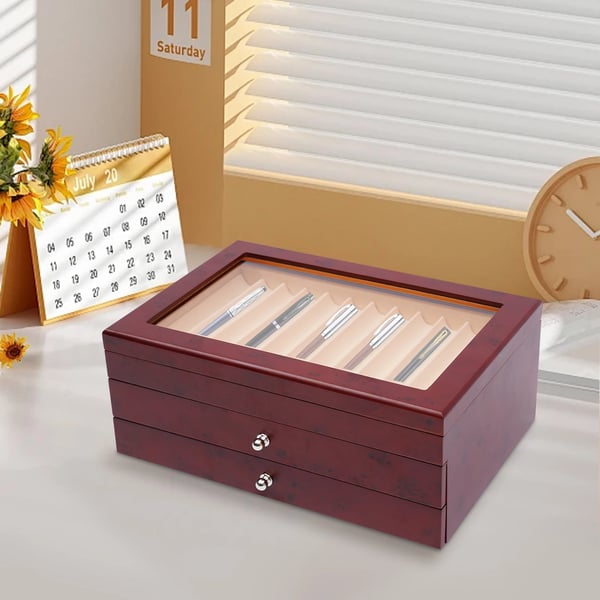 Pen Display Case, 3-lags design, rummer 34 penne,Rød