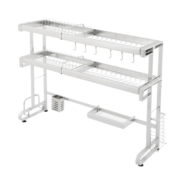 Diskställ över diskbänken, justerbar höjd, hög bärförmåga, Silver, 2-våningar