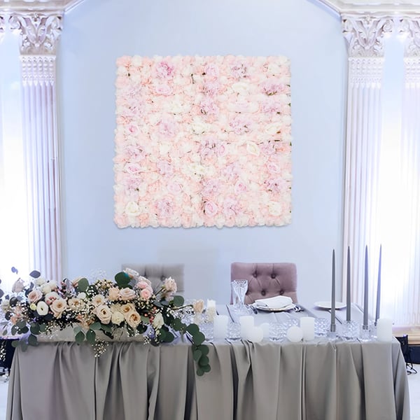 Kunstig Blomster Vægpanel, Elegant Design med Rosen og Hortensia, Indendørs og Udendørs Brug,Lyserød
