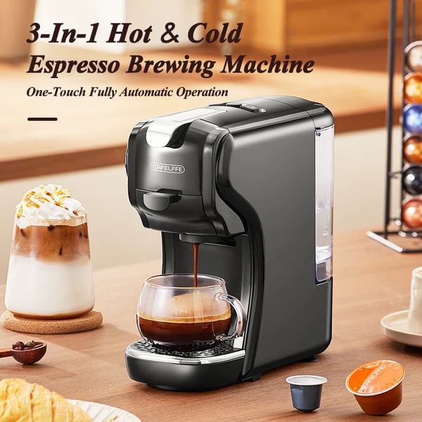 Cafelffe Kapselkaffemaskine, 19 Bar Tryk, 2 Kop Kapacitet,Sort, EU