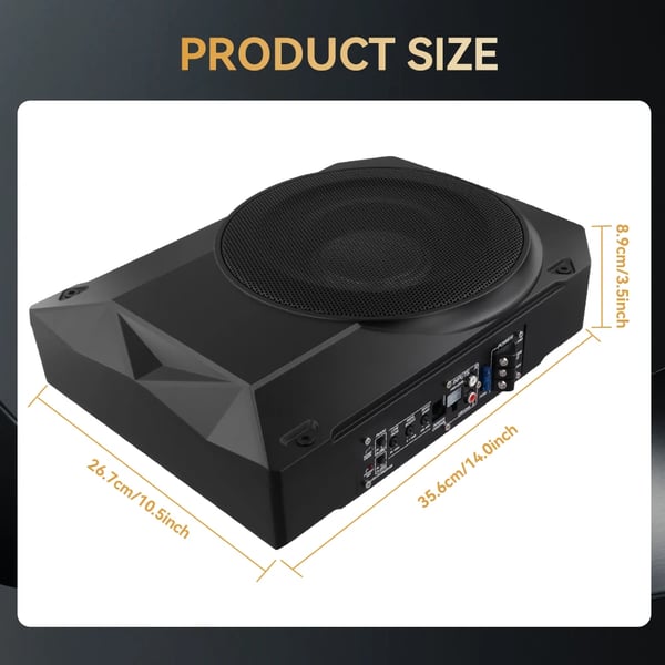 Under-sæde Subwoofer, 1000W Nominel Effekt, Kompakt Design, 12V Spænding, 2.8Ω Impedans, Frekvensområde 20 Hz – 200 Hz