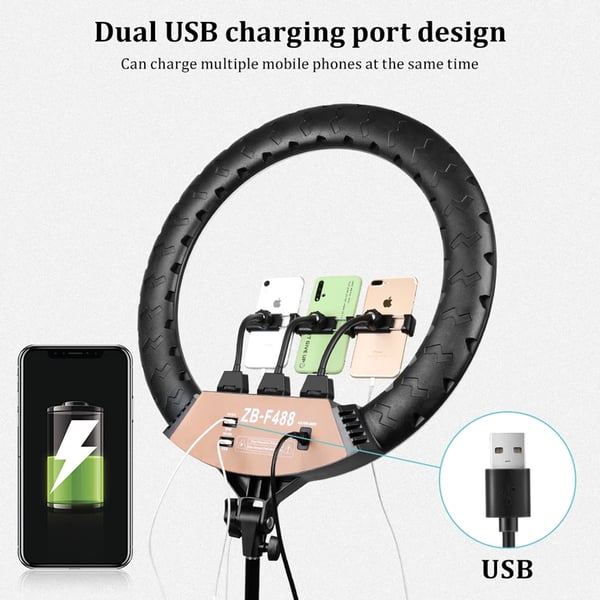 Ringlys, Justerbar Lysstyrke, USB Opladning,22inch ring lys