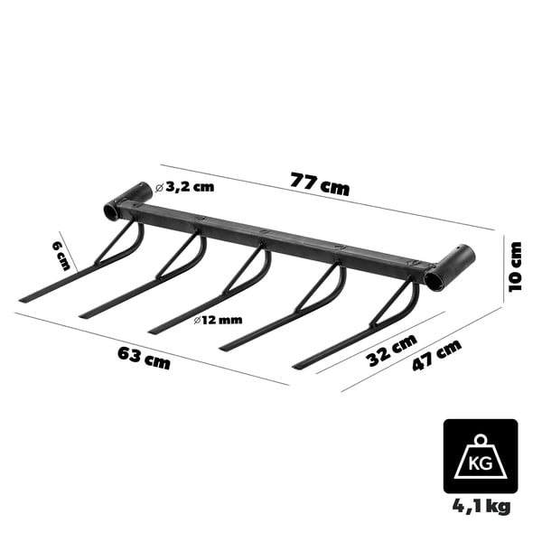Håndholdt Plænelufter, S355 Stål Hoved, Total Længde 145 cm, Hovedbredde 63 cm, Håndtag Diameter 3,1 cm, Profil Dimensioner 30x30x3 mm