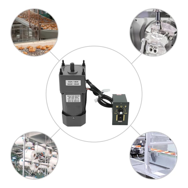 Induktionsmotor, 120W effekt, 180K reduktionsförhållande, 220V spänning, 0-90r/min hastighetsregulator, 3.8nm vridmoment