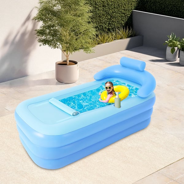 Oppustelig Badekar, Ergonomisk Rygstøtte, Sammenklappeligt Design,Blå