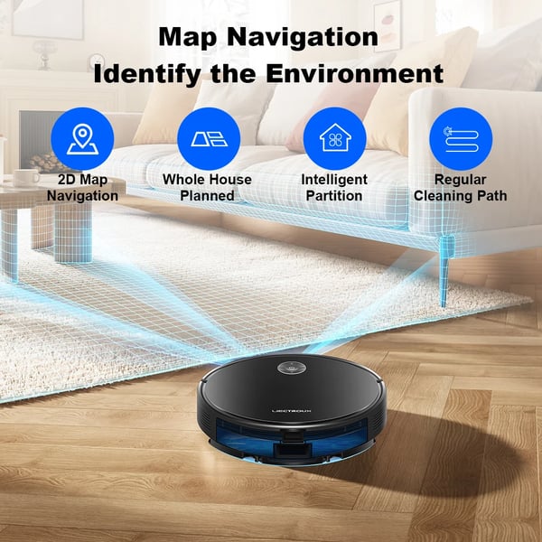 Robotstøvsuger, Smart Navigation, Kraftig Sugeevne 6000Pa,sort