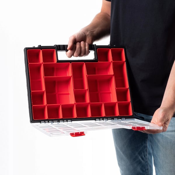 Værktøjsorganisator, Solid plast, 28,7 x 18,6 x 5 cm, Egnet til forskellige værktøjer, 21 skuffer, Gennemsigtigt låg