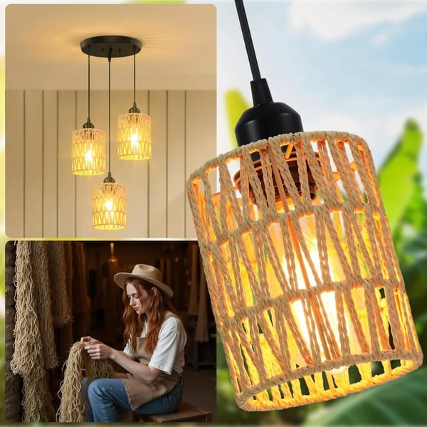 Pendellampe, Boho Stil, Rattan Design,3-Lys, Ingen pære