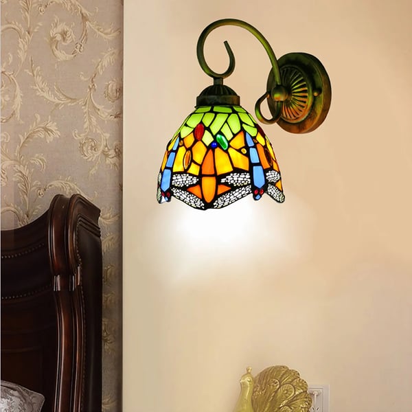 Vitraux Væglampe, Retro Libelle Design, E27 Pæreholder