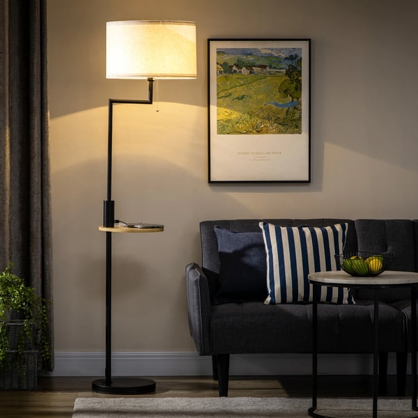 Gulvlampe, Metalramme, Bambushylde, E27 Stik, Max 40W, Højde 168 cm