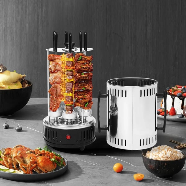 Elektrisk Grill, Vertikal Rotisserie, 6 Spyd,sort