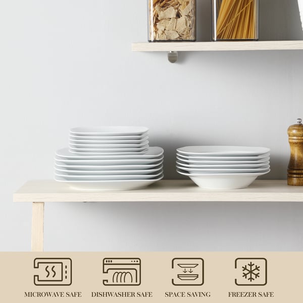 Keramisk Porcelæn Middagsservice, Service til 6, 9,5-tommer Middagsplade, 6,5-tommer Dessertplade, 8-tommer Suppeskål, FDA Godkendt
