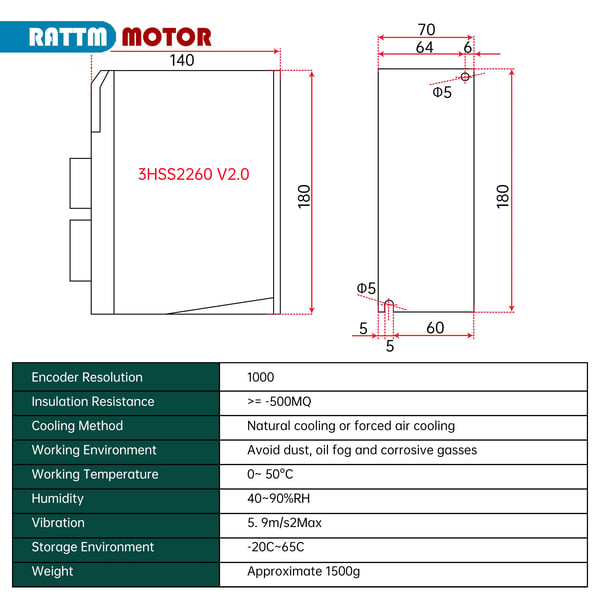 Lukket Sløjfe Servo Motor, 20N·m Moment, 4.2A Strøm, AC 150~240V Spænding, 110mm x 110mm x 221mm Dimensioner, 1000 Encoder Opløsning