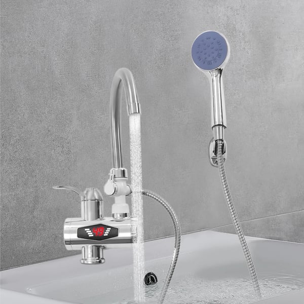 Elektrisk varmtvandsarmatur, 3000W, 220V, Dimensioner 14,5x23x29cm, Armaturhøjde 17,5cm, Vandtæt IPX4