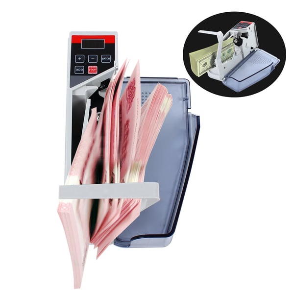 Pengeoptællingsmaskine, 600 ark/minut, LED-display, metal, dimensioner 19x5x9 cm, vejer 0,4 kg