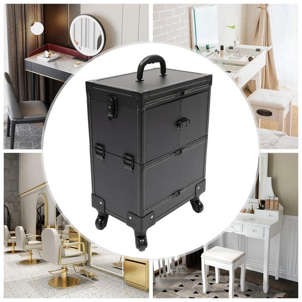 Makeup Train Case, 7 Rum, 50 kg Kapacitet, Dimensioner 37*24,3*101 cm, Holdbart PU Materiale, Letvægts 7,6 kg