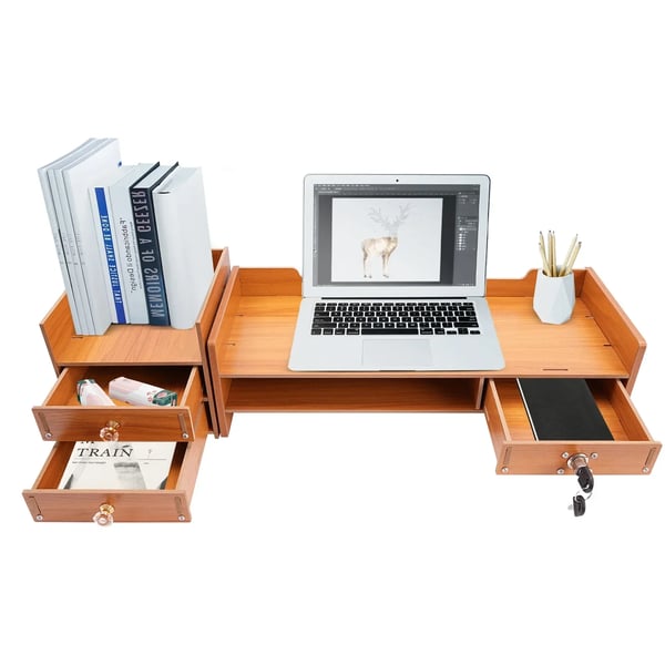 Monitorställ, 3 lådor, ergonomisk design,Trä