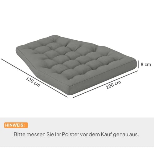 Sæde pude, 120 cm længde, 100 cm bredde, 8 cm tykkelse, vandafvisende, silke fyld