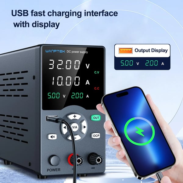 DC Strømforsyning, Justerbar Spænding, USB Udsigtsdisplay,32V 10A GC3010H