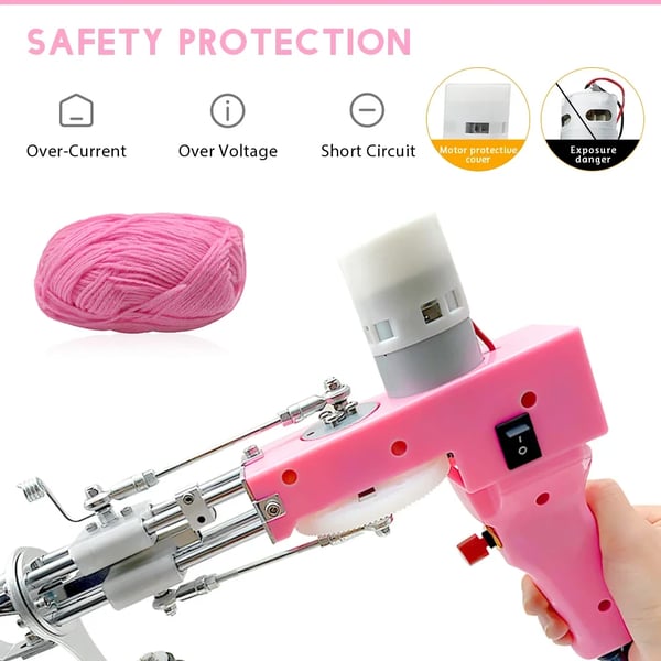 Pink Tufting Gun, 2-i-1 Funktionalitet, Justerbar Hastighedskontrol,Pink to-i-en