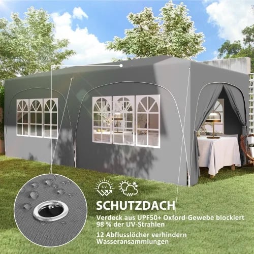 Folding Tent, UPF50+ Oxford Stof, 597L x 300B x 270H cm, Egnet til 12-18 Personer, UV Beskyttelse 98%, Justerbar Højde