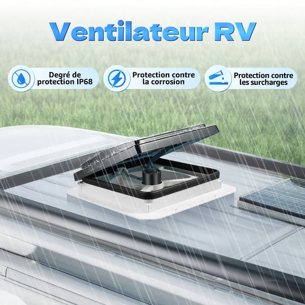 RV Takventilationsfläkt, Miljövänlig, LED-belysning,DJUP BLÅ