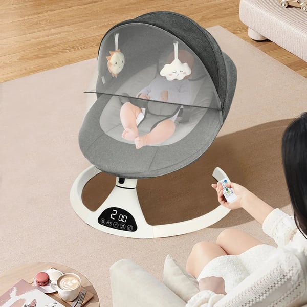 Elektrisk Gyngestol, Blød Polstring, Sikker Tilt Design,GRÅ