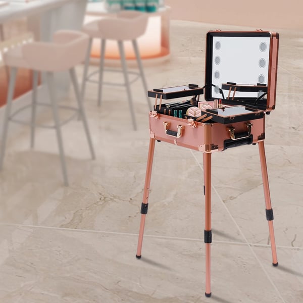 Makeup Train Case, Holdbar Konstruktion, Justerbar Højde,Rosen guld