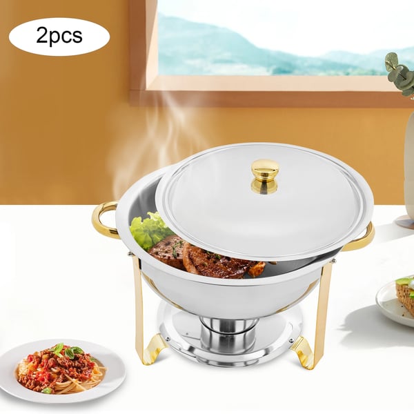 Chafing Dish -setti, 2-osainen, tyylikäs ruostumaton teräsrakenne, HARMAA